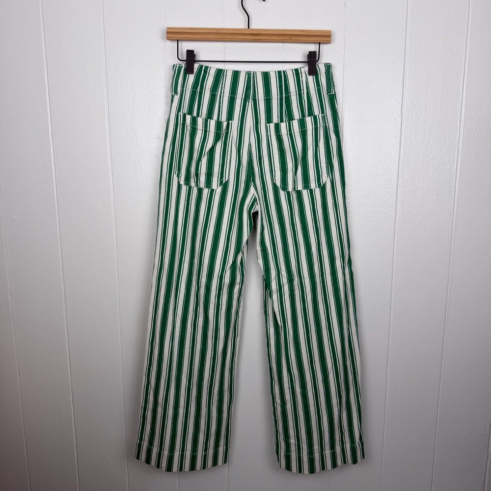 Maeve Anthro The Colette Full Length Pants Green White Stripe Linen Blend 26P - Picture 2 of 10